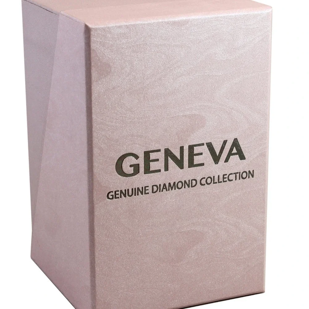 Geneva Ladies Genuine‎ Diamond Dial 34mm Rose Tone Brown Strap Watch